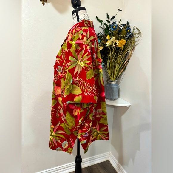 Sag Harbor Red and Green Summer Tropical Casual Button Down Shirt size 3X - Picture 7 of 9